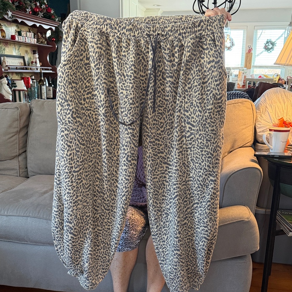 Anthropologie Gray Leopard Print Joggers
